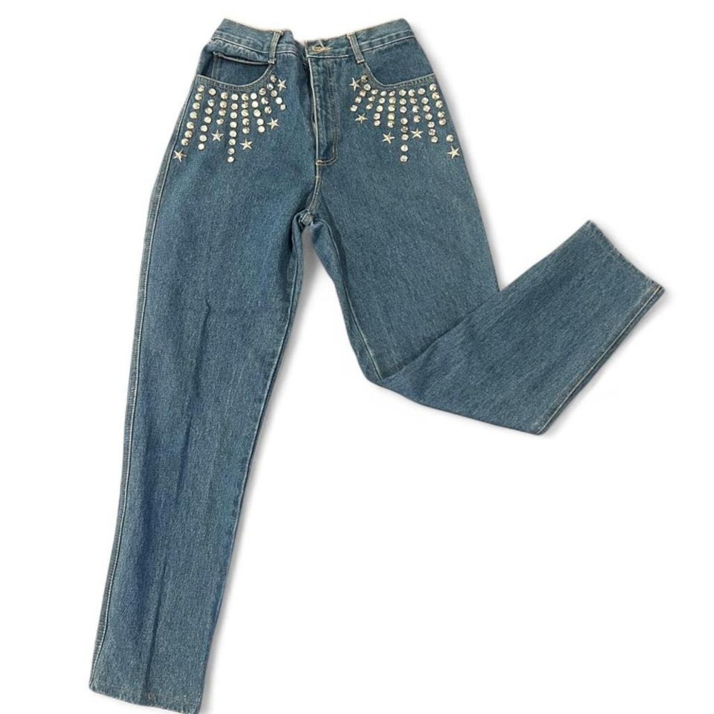 retro Blue high-waisted mom jeans‎ with studded details jeans size 11/12